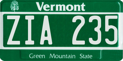 VT license plate ZIA235