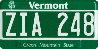 VT license plate ZIA248