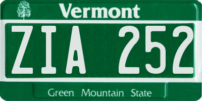 VT license plate ZIA252