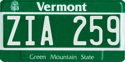 VT license plate ZIA259