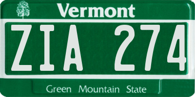 VT license plate ZIA274