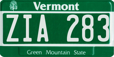 VT license plate ZIA283