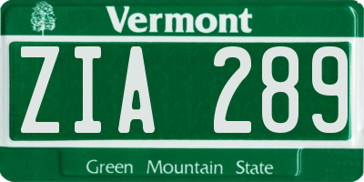 VT license plate ZIA289
