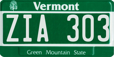 VT license plate ZIA303