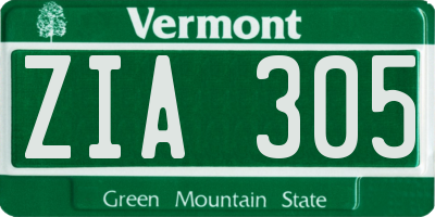 VT license plate ZIA305