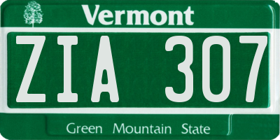 VT license plate ZIA307