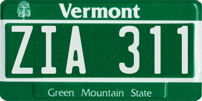 VT license plate ZIA311