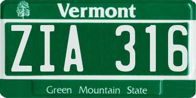 VT license plate ZIA316