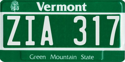 VT license plate ZIA317