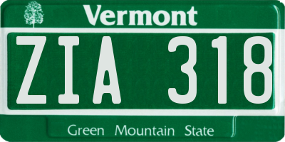 VT license plate ZIA318