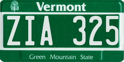 VT license plate ZIA325