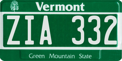 VT license plate ZIA332