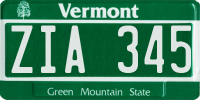 VT license plate ZIA345