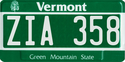 VT license plate ZIA358