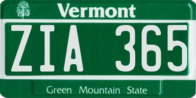 VT license plate ZIA365