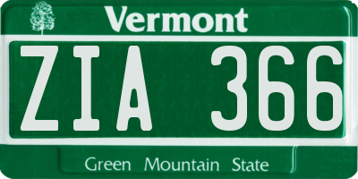 VT license plate ZIA366