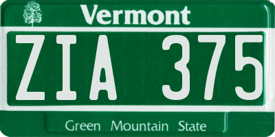 VT license plate ZIA375