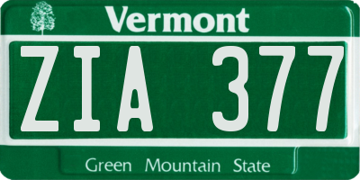 VT license plate ZIA377