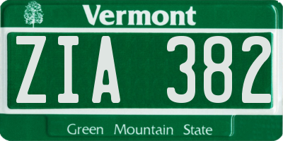 VT license plate ZIA382