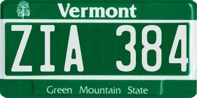 VT license plate ZIA384