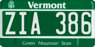 VT license plate ZIA386