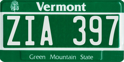 VT license plate ZIA397