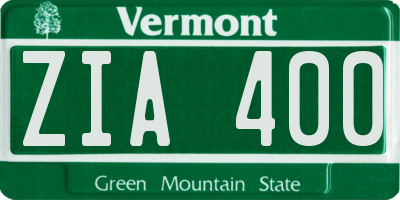 VT license plate ZIA400