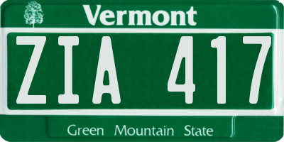 VT license plate ZIA417