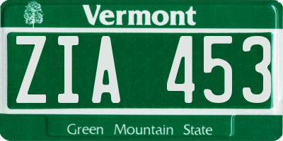 VT license plate ZIA453