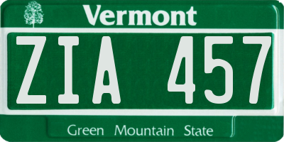 VT license plate ZIA457