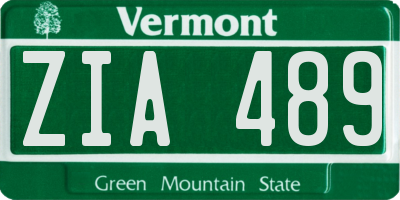 VT license plate ZIA489