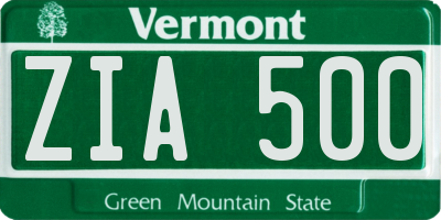 VT license plate ZIA500