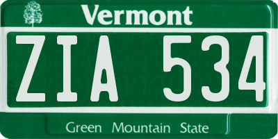 VT license plate ZIA534