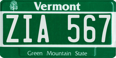 VT license plate ZIA567