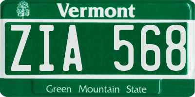 VT license plate ZIA568