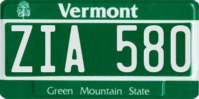 VT license plate ZIA580