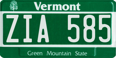 VT license plate ZIA585