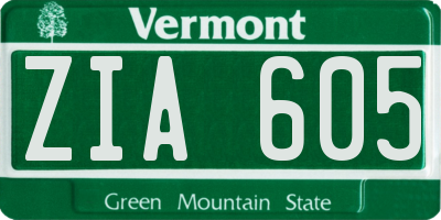 VT license plate ZIA605