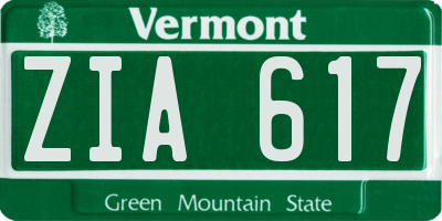 VT license plate ZIA617