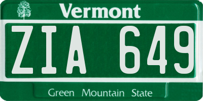 VT license plate ZIA649