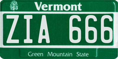 VT license plate ZIA666