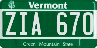VT license plate ZIA670