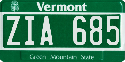 VT license plate ZIA685