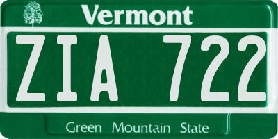 VT license plate ZIA722
