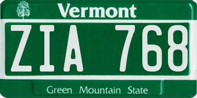 VT license plate ZIA768