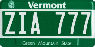 VT license plate ZIA777