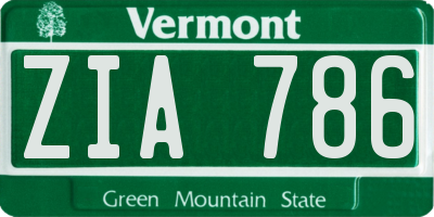 VT license plate ZIA786
