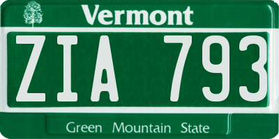 VT license plate ZIA793