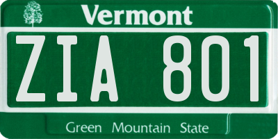 VT license plate ZIA801