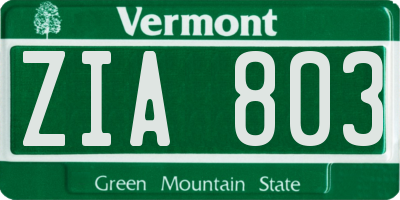 VT license plate ZIA803